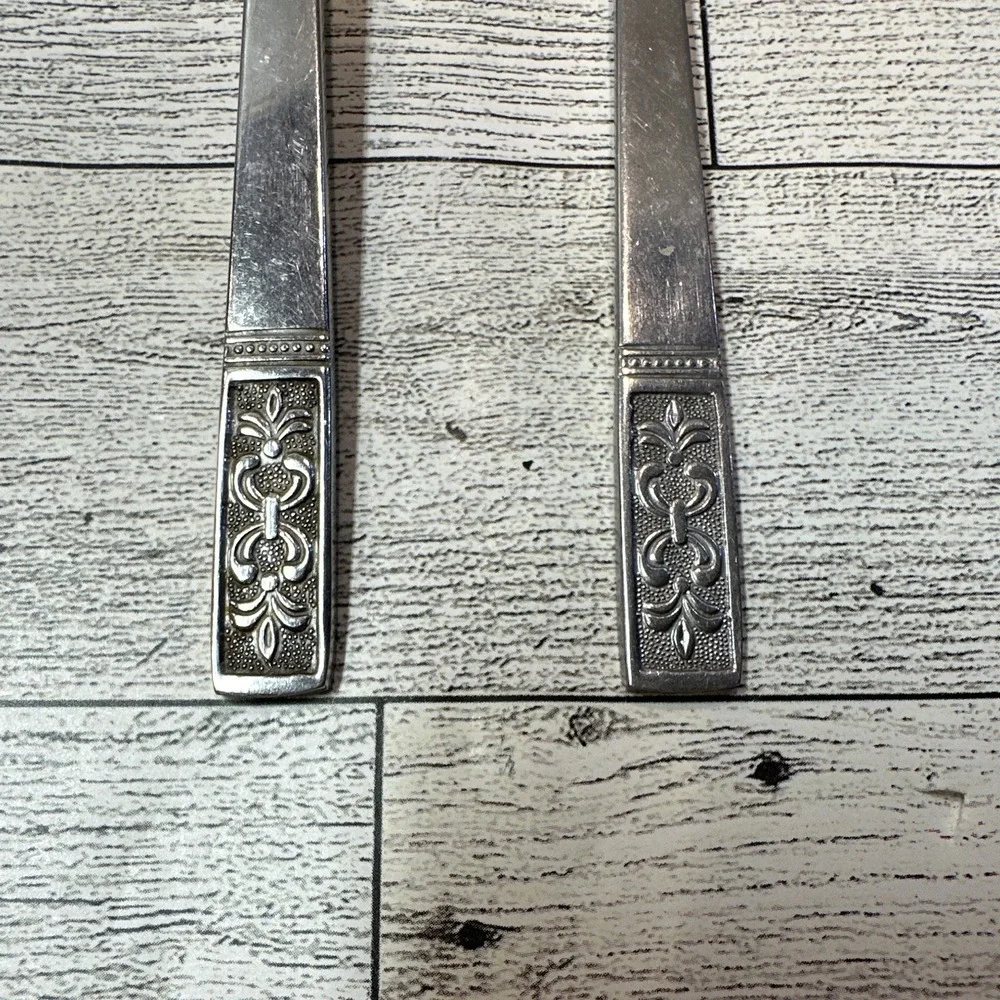 NvisionCraft Stainless Steel Fork & Spoon Floral Handle Silver Glossy Vintage